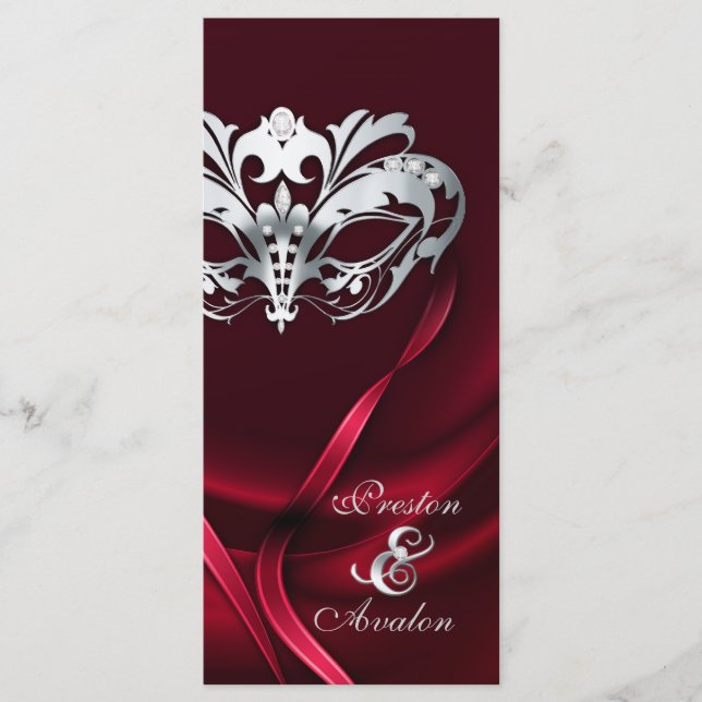 Silver Masquerade Red Jewelled Wedding Program Programme (Front)