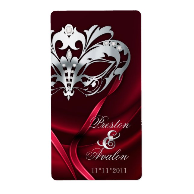 Silver Masquerade Red Jewelled  Wine Label (Front)