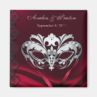 Silver Masquerade Red Save The Date Magnet