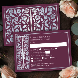 Silver Mauve Mediaeval Sword Wedding RSVP Card