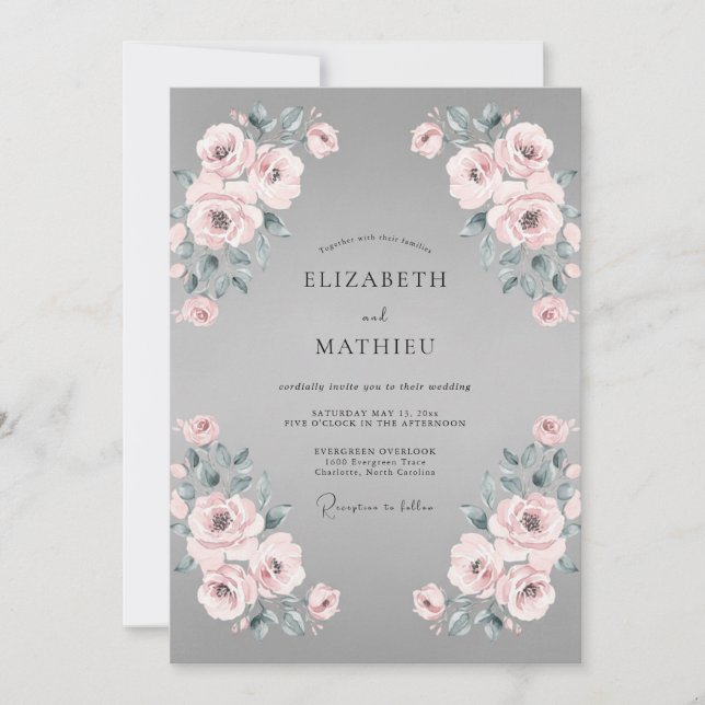 Silver Mauve Ranunculus Eucalyptus Wedding Invitation (Front)
