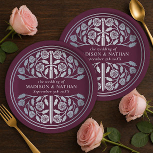 Silver Mauve Royal Mediaeval Sword Wedding Paper Plate