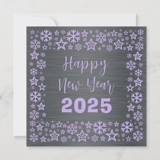 Silver mauve Square wish card with golden stars (Front)
