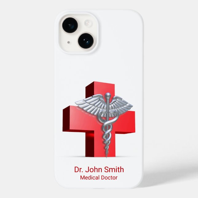 Silver Medical 3D Caduceus Cross Red Case-Mate iPhone Case (Back)