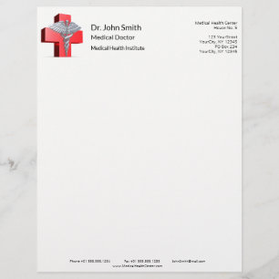Silver Medical 3D Caduceus Cross Red Custom Letterhead