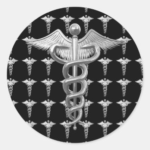 Silver Medical Caduceus Classic Round Sticker