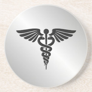 Silver Medical Caduceus Coaster