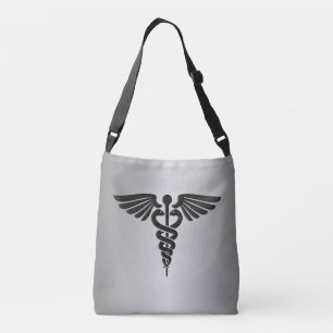 Silver Medical Caduceus Crossbody Bag