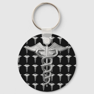 Silver Medical Caduceus Key Ring