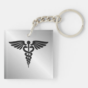 Silver Medical Caduceus Key Ring