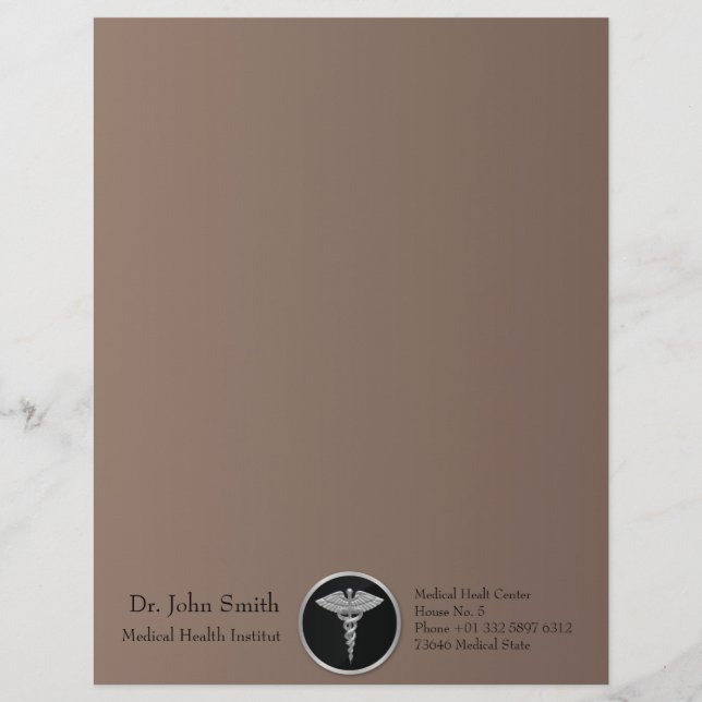 Silver Medical Caduceus - Letterhead (Front)