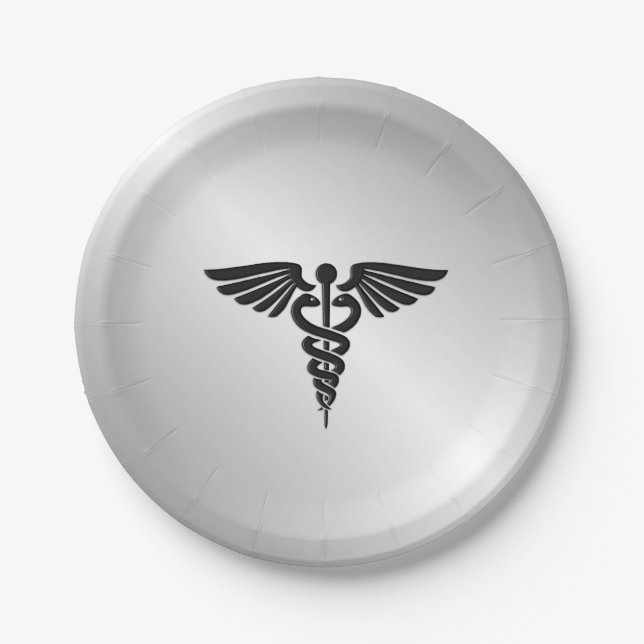 Silver Medical Caduceus Paper Plate (Front)