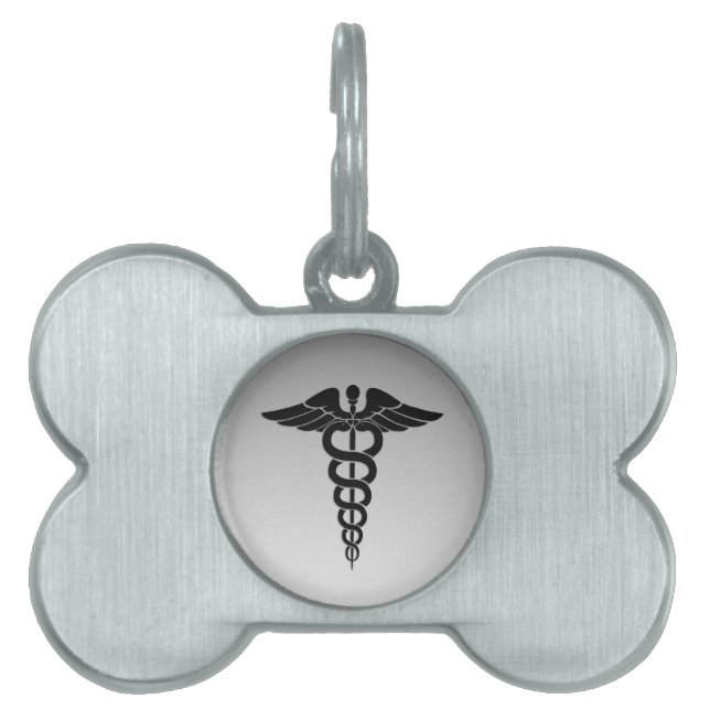 Silver Medical Caduceus Pet ID Tag (Front)