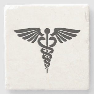 Silver Medical Caduceus Stone Coaster