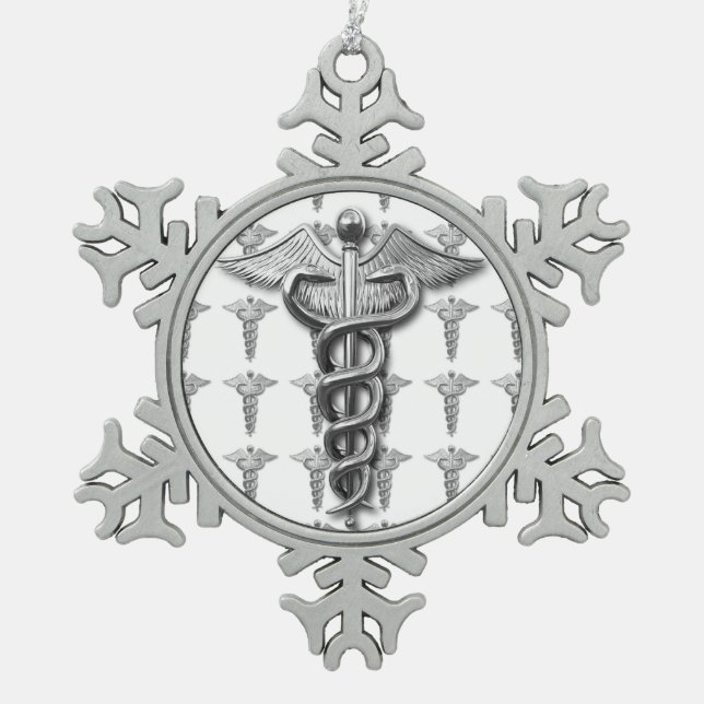 Silver Medical Profession Symbol Snowflake Pewter Christmas Ornament (Front)