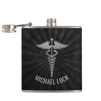 Silver Medical Symbol Personalised Nurses Doctors Hip Flask