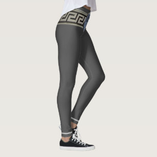 Silver Medusa Greek Key on Grey Elegant Leggings