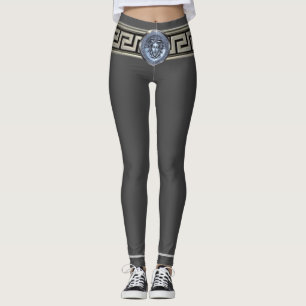 Silver Medusa Greek Key on Grey Gorgon Leggings