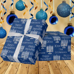 Silver Menorah Blue Chic Hanukkah Personalised Wrapping Paper<br><div class="desc">Personalise this chic silver Menorahs on blue Hanukkah wrapping paper with your name and year. The simple yet classic Menorah design in a minimalist style makes this Chanukah gift wrap a perfect choice for both adults and kids. If you prefer your holiday wrapping paper timeless, just change the year option...</div>