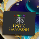 Silver Menorah Rainbow Flames Happy Hanukkah Holiday Card<br><div class="desc">Holiday themed items designed by Umua. Printed and shipped by Zazzle or their affiliates.</div>