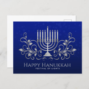 Silver Menorah Swirl Ornament Happy Hanukkah Postcard