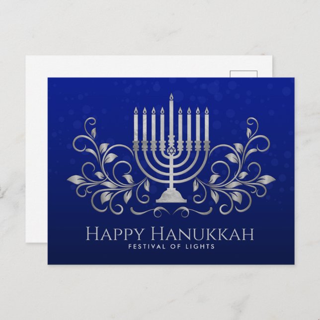 Silver Menorah Swirl Ornament Happy Hanukkah  Postcard (Front/Back)
