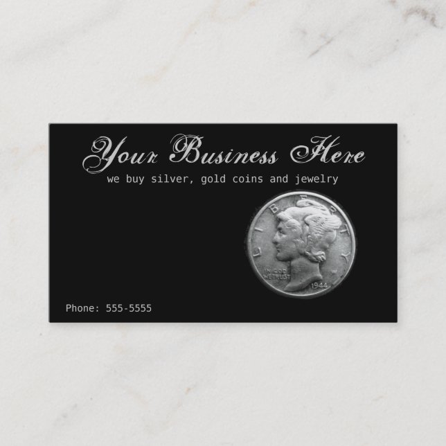 Silver Mercury Dime Buy Sell Coins Precious Metal Business Card (Front)