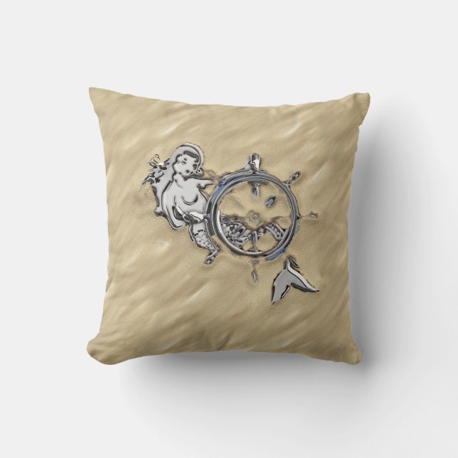 Silver Mermaid in the Sand Cushion (Front)