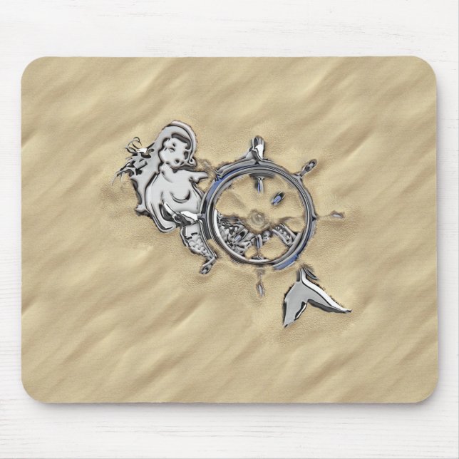 Silver Mermaid in the Sand Decor Mouse Mat (Front)