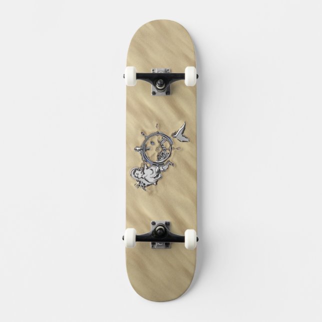 Silver Mermaid in the Sand Decor Skateboard (Front)