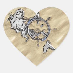 Silver Mermaid in the Sand Heart Sticker