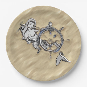 Silver Mermaid in the Sand Paper Plate
