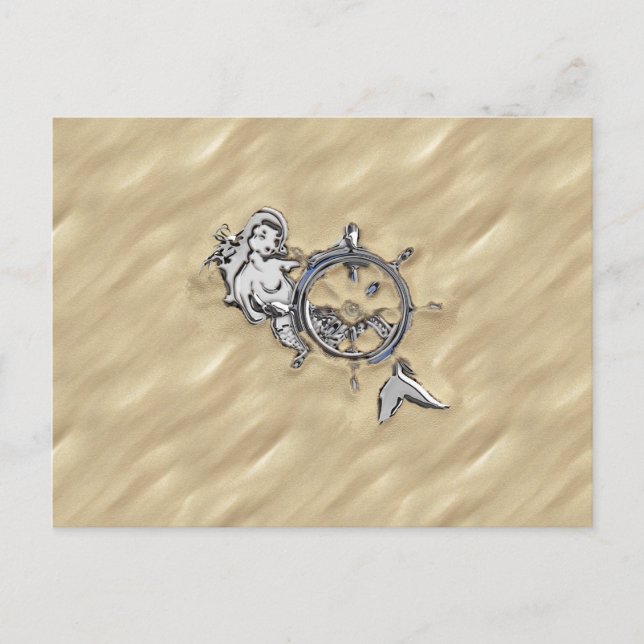 Silver Mermaid in the Sand Postcard (Front)