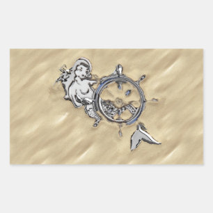 Silver Mermaid in the Sand Rectangular Sticker