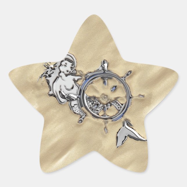 Silver Mermaid in the Sand Star Sticker (Front)