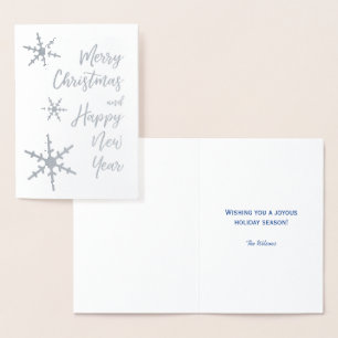 Silver Merry Christmas Happy New Year Snowflakes Foil Card