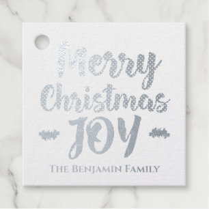 Silver Merry Christmas Joy Holidays Personalise Favour Tags