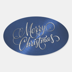 Silver Merry Christmas Navy Blue Sticker