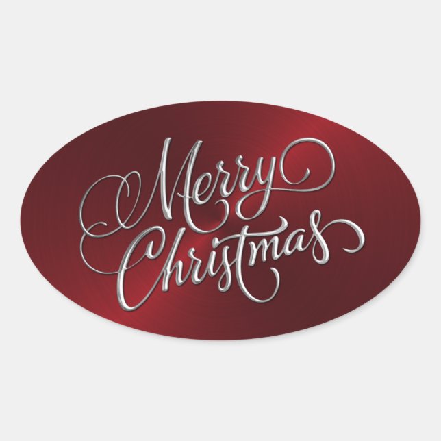 Silver Merry Christmas Red Sticker Embossed Look (Front)