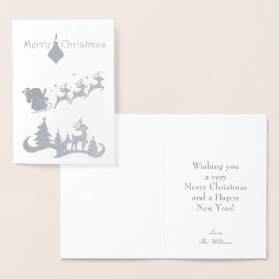 Silver Merry Christmas Santa Sleigh Foil Card