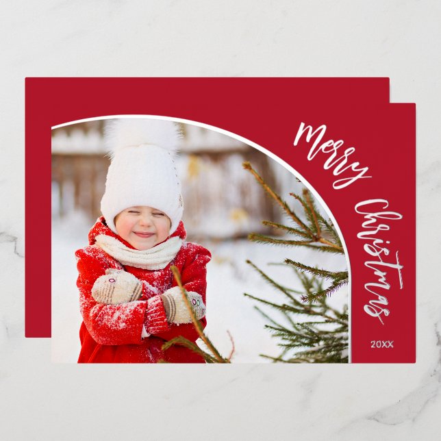 Silver Merry Christmas Script Foil Holiday Card (Front/Back)