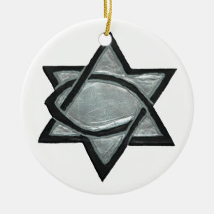 Silver Messianic Star Ceramic Tree Decoration