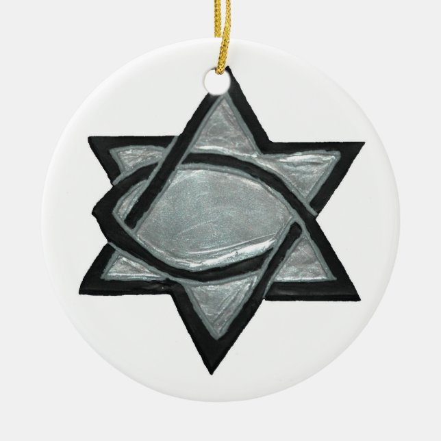 Silver Messianic Star Ceramic Tree Decoration (Front)