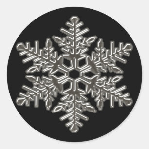 Silver Metal Deco Snow Fall Snowflakes Classic Round Sticker