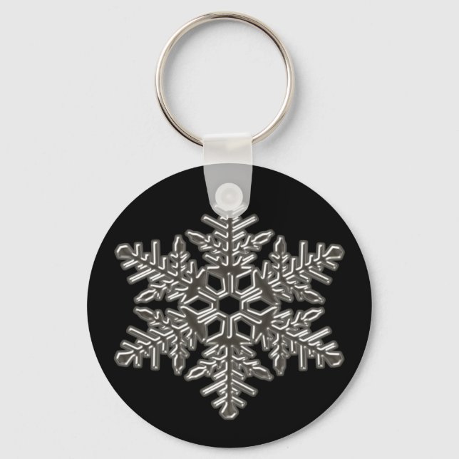 Silver Metal Deco Snow Fall Snowflakes Key Ring (Front)