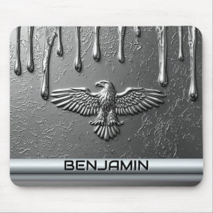 Silver Metal Eagle Emblem With Dripping Paint Mouse Mat