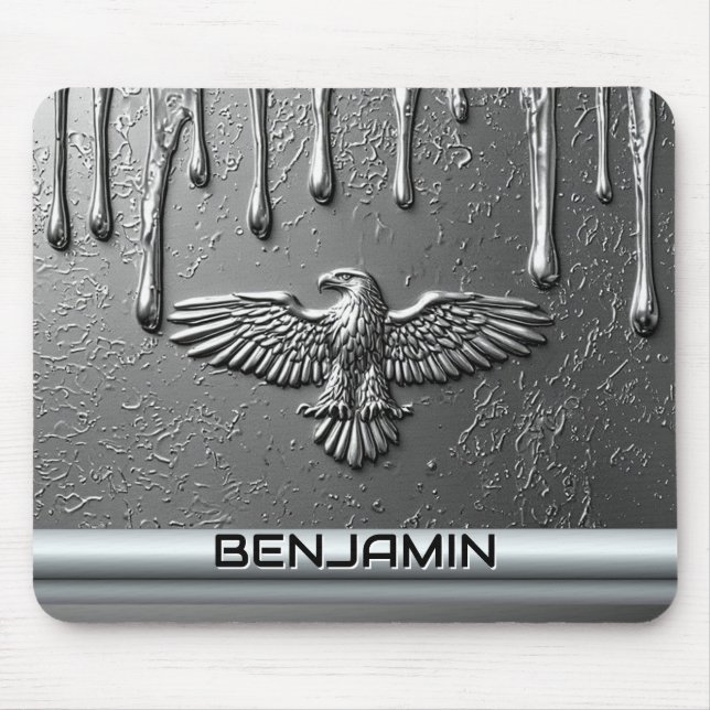 Silver Metal Eagle Emblem With Dripping Paint Mouse Mat (Front)