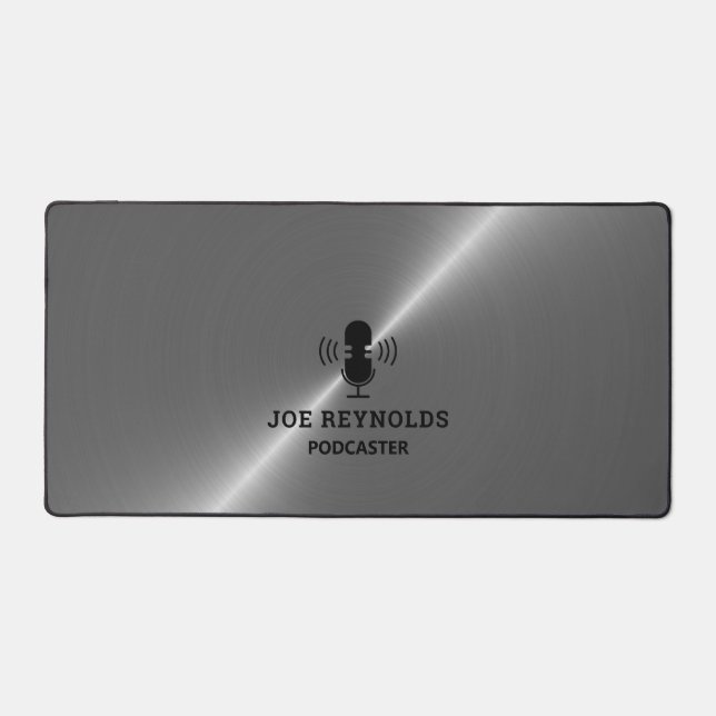 Silver Metal Effect, Podcaster, Podcast Desk Mat (Front)