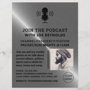 Silver Metal Effect, Podcaster, Podcast Flyer