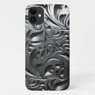 Silver metal engraved look abstract grey steel iPhone 11 case